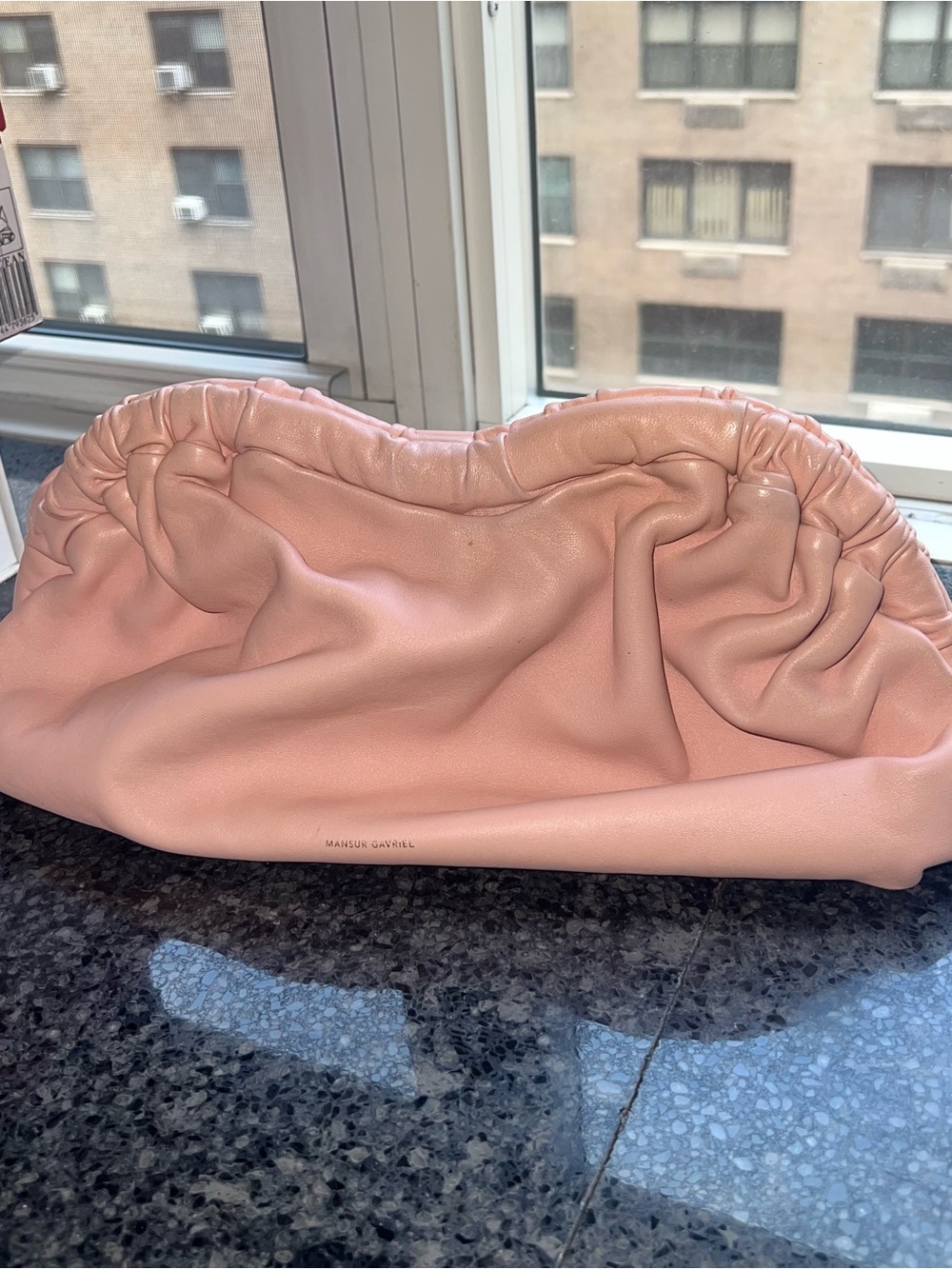 Mansur Gavriel Blush Ruched Leather Clutch
